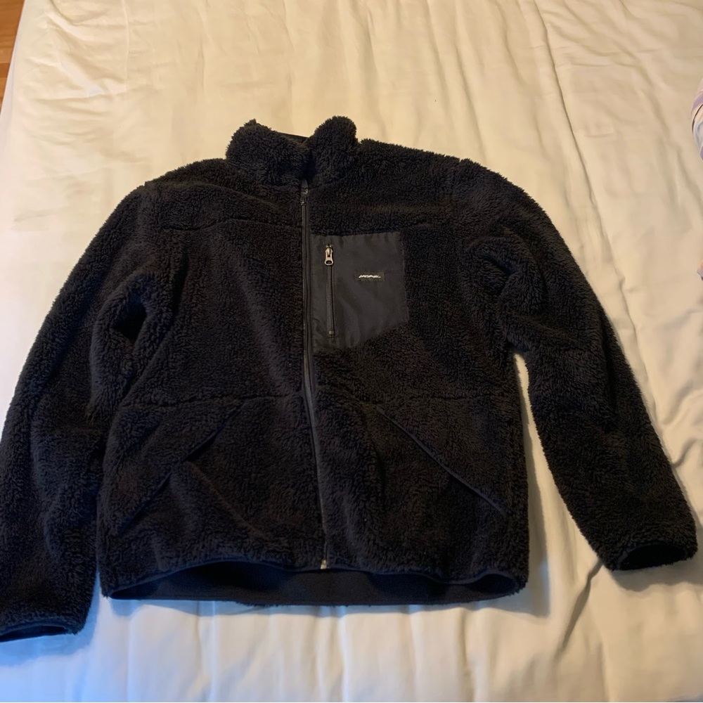 Men's Lightweight Black Sherpa Jacket with Zip Chest Pocket